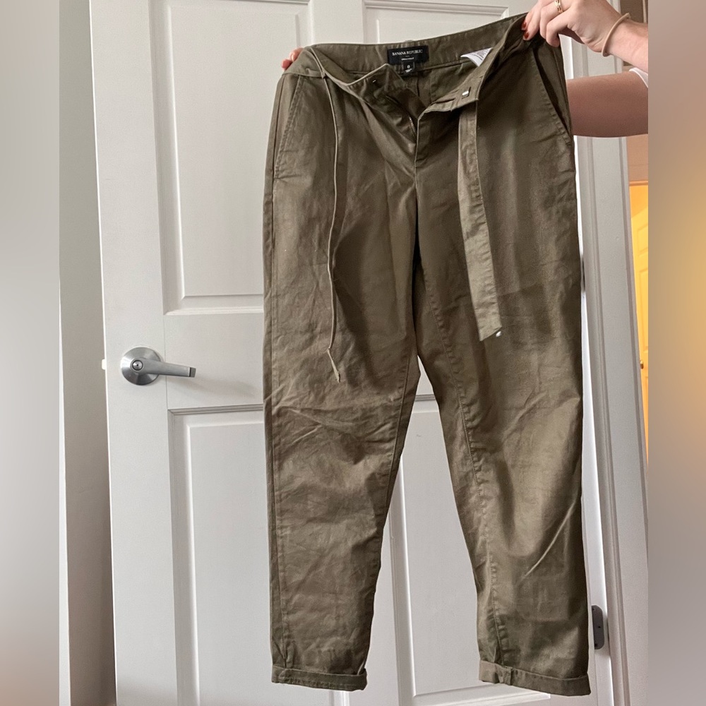 Paper bag pants, olive green